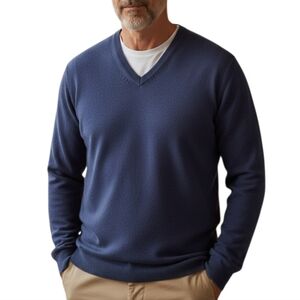 Piombo Mens 100% Lambswool XXL V Neck Blue Timeless Old Money